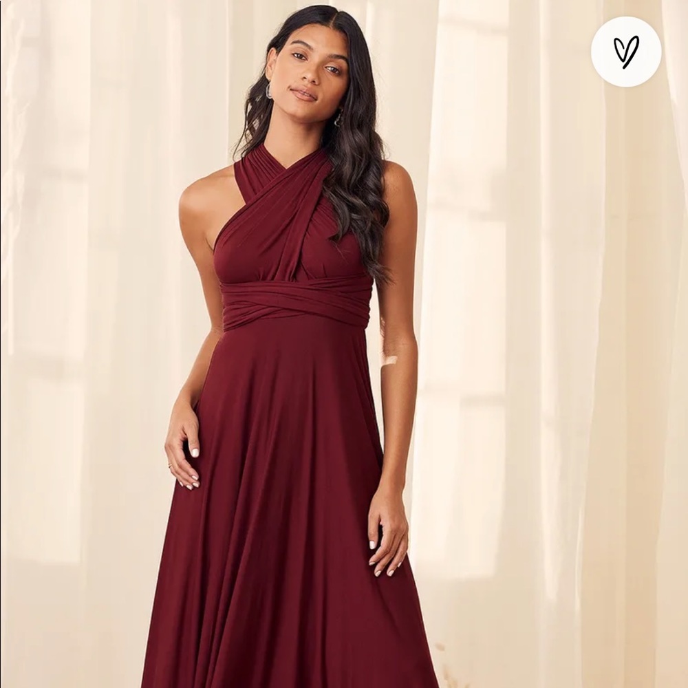 LULUS⭐️🚨TRICKS OF THE TRADE MULTI-WAY BURGANDY  FORMAL A-LINE MAXI DRESS  XL